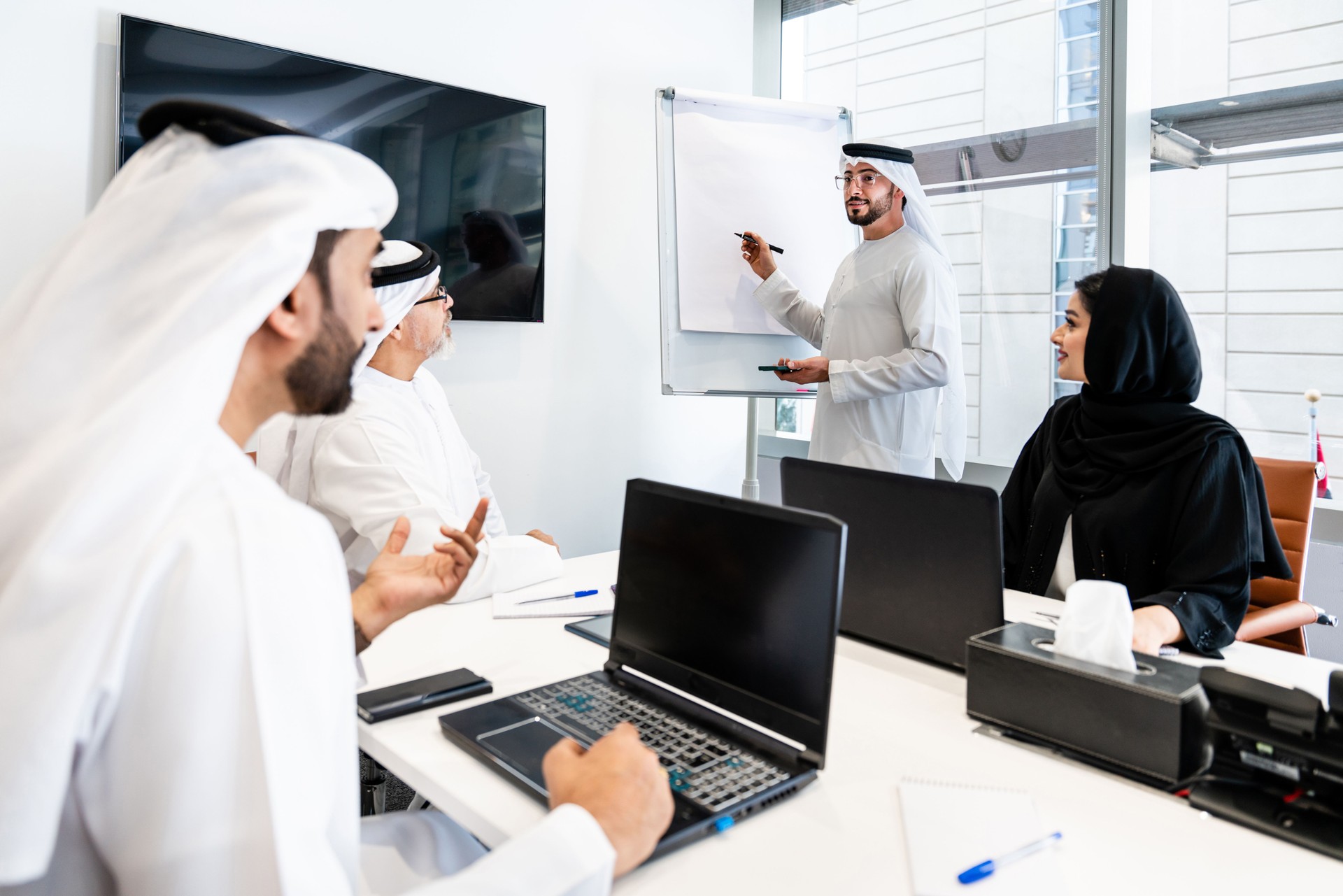 Group of middle-eastern corporate business people meeting in the office