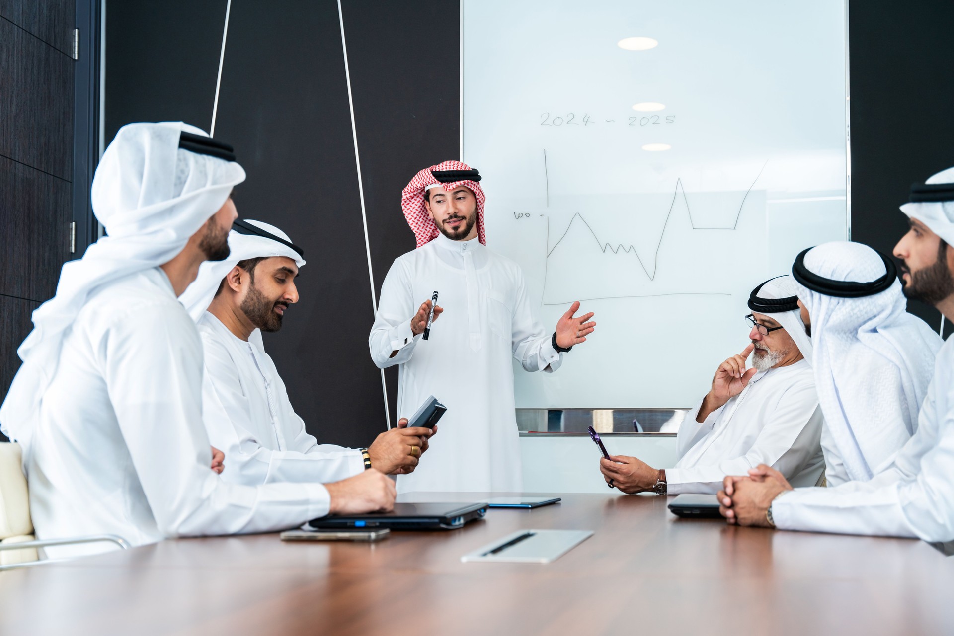 Group of corporate arab businessmen meeting in the office